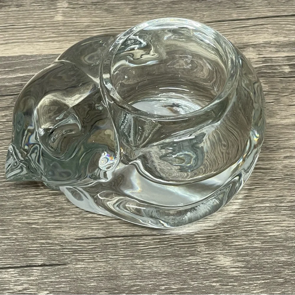 Cute Clear Glass sleeping cat Figurine cotive candle holder‎